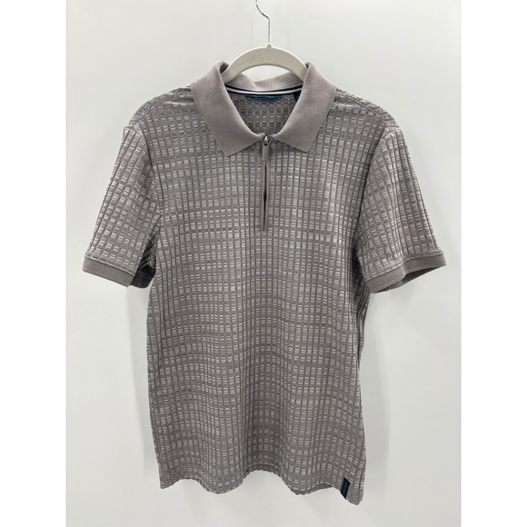 Perry Ellis Other - Perry Ellis Men Stretch Golf Polo Shirt Gray Textured Short‎ Sleeve Zip Neck S
